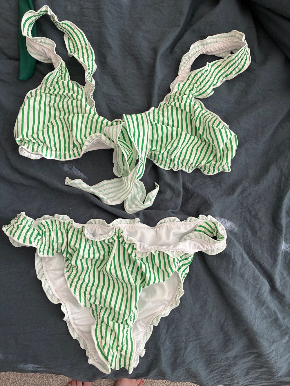 Cupshe Green and White Striped Ruffle Bikini Set